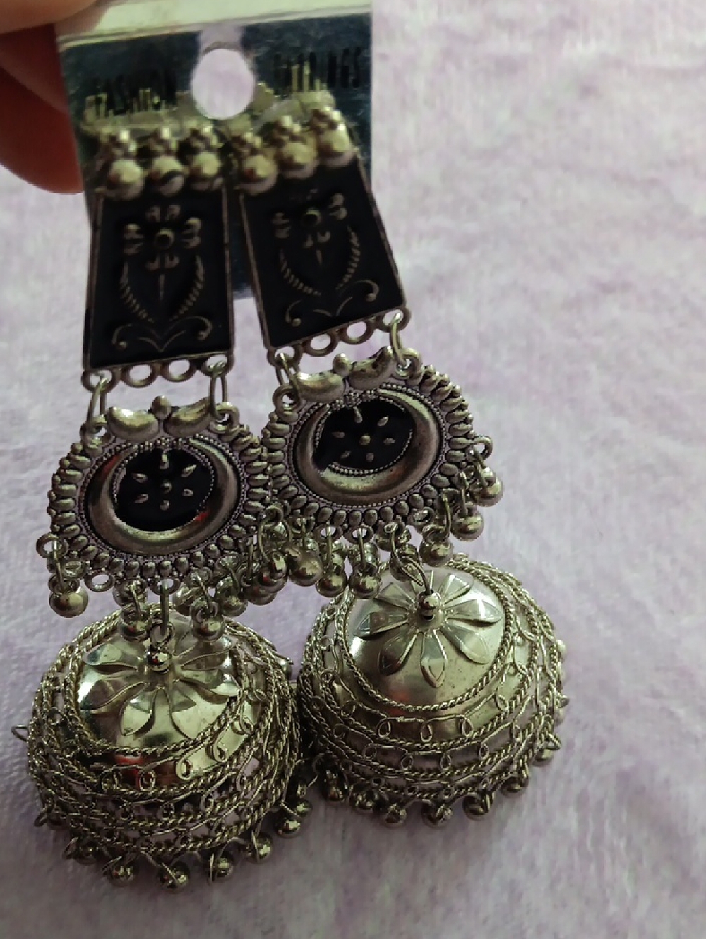 Intricate Silver-Tone Jhumka Earrings for Women